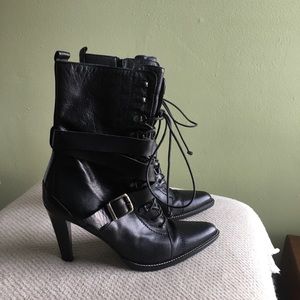 Sexy Black Designer de barbara BUI Leather buckle pointy toe heels boots Italy